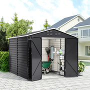 8X8.5 FT Metal Garden Shed Apex Roof With Double Doors Storage House Anthracite