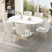 Set of 2 Velvet Dining Chairs Beige Upholstered Gold Metal Legs Kitchen Chairs