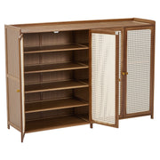 4 Doors Rattan Wood Shoe Storage Cabinet Cupboard Footwear Stand Rack Unit Retro