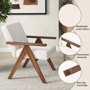 Modern Accent Chair Linen Fabric Armchair w/ Soft Padded Cushion Beige