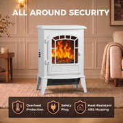 Freestanding Electric Fireplace Stove with LED Flame, 2000W, White