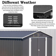 10x14FT Galvanized Metal Garden Shed Lockable Door Tool Storage shed, Anthracite