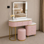 Dressing Table Set with LED Mirror Storage Cabinet Makeup Vanity Cushioned Stool