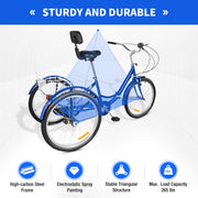 24 Inch Adult Trike Tricycle Foldable 3 Wheel Bike 7-Speed With Basket Blue UK
