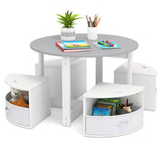 Kids Activity Table and Chair Set with 4 Fabric Drawers-Grey