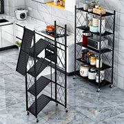 5 Tier Foldable Kitchen Metal Rack Warehouse Storage Shelving Unit With Wheels