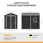 8x6 6x6 5x3 Plastic Garden Shed with Floor Window Lockable Door Wood Grain Grey