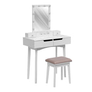 Dressing Table Vanity Set Makeup Desk w/ LED Light Mirror with 4 Drawers Bedroom
