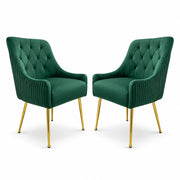 Dining Chairs Set of 2 Upholstered Tufted Velvet Kitchen Chairs Gold Legs Modern