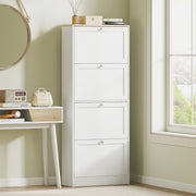 Narrow Shoe Cabinet with 4 Flip Drawers for 24 Pairs of Shoes White