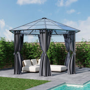 3.8m Hexagon Gazebo with Curtains & Polycarbonate Roof Outdoor Garden Pavilion