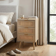 Bedside Tables Set of 3 Rattan Drawers, Bedroom Side Table with 3 Drawers