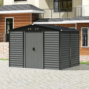 8 x10ft Garden Storage Shed with Double Sliding Door Grey Wood Effect, FREE BASE