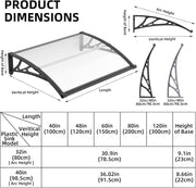Window Awning Canopy with Large Drainage Gutter ABS Plastic Bracket PC Panel