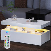 High Gloss LED Coffee Table With Storage Wooden 2 Drawer Living Room Furniture