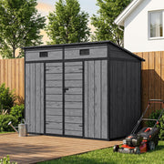4x8ft Plastic Garden Shed Outdoor Tool Storage House with Floor & Lockable Doors