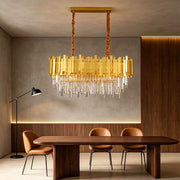 Modern Gold Crystal 3-Tier K9 Oval Chandelier Crystal Light Fixture 80*30cm