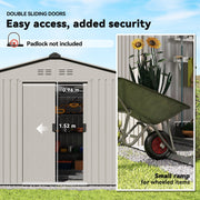 9 x 6FT Galvanised Garden Storage Shed with Sliding Door, Grey