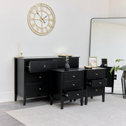 Large 3 Drawer Chest of Drawers Pair of Bedside Tables black bedroom set