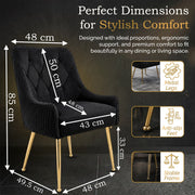Dining Chairs Set of 2 Upholstered Tufted Velvet Kitchen Chairs Gold Legs Modern
