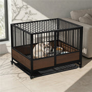 Rolling Cat Kitten Cage Metal Wood Pet Kennel House Enclosure Playpen Indoor