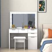 Dressing Table with 3 Colors Hollywood LED Mirror & Glass Top Vanity Table