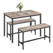 Greige 3 Pcs Dining Table Set Modern Basic Design Table & Benches