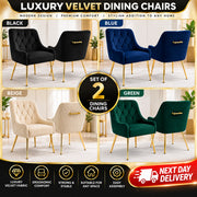 Dining Chairs Set of 2 Upholstered Tufted Velvet Kitchen Chairs Gold Legs Modern