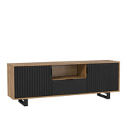 TV Unit TV Cabinet Sideboard Storage Modern Stand Oak Black Wave Doors 160cm
