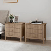 Set Of 2 Large 3 Drawer Bedside Tables - Hales Pale Wood Range