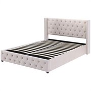 Ottoman Bed Gas Lift Storage Bed 4ft6 Double Bed Frame Velvet Upholstered Beige
