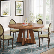 Round Dining Table for 4-6 People,120 cm Farmhouse Kitchen Table for Dining Room