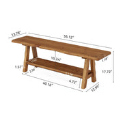 55 Inch Farmhouse Solid Wood Entryway Bench with Open Storage Shelf for Hallway