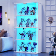 Glass Display Cabinet with Doors and LED Lights – 4-Tier Curio Storage Cabinet