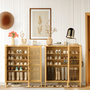 3 Rattan Door XL Shoe Cabinet Bamboo Wood Shoes Shelf Footwear Storage Organizer