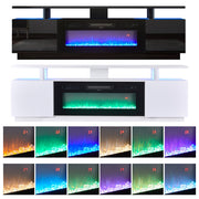 70Inch TV Stand Cabinet High Gloss Electric Fireplace Unit with 12 Colour Flame