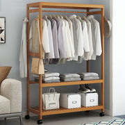 3 Tier Clothes Rack Heavy Duty Wood Garment Shelves Rolling Wheels Side Hooks