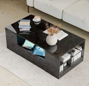 White High Gloss Rectangular Coffee Table LED Lights Storage 2 Drawers 95x55