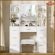 Dressing Table With Drawers Mirror Stool Set Makeup Desk Vanity Table Bedroom