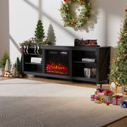 Black 70inch TV Stand Unit Cabinet with Electric Fireplace & 12 Colour LED Light