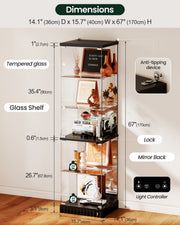 Corner Glass Display Cabinet with RGB Lights & Doors for Collectibles/ Figures
