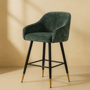 Zurich Modern Velvet Padded Bar Stool Chair with Black Metal Legs