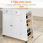 Kitchen Island Storage Cabinet Rolling Trolley with Wood Top, 3-Tier Spice Rack