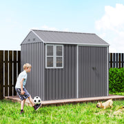 8x6ft Metal Garden Shed Outdoor Storage Shed w/ Doors Window, Grey