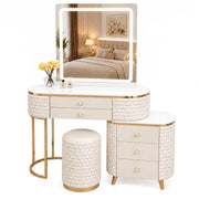 Dressing Table Set with LED Mirror Storage Cabinet Makeup Vanity Cushioned Stool