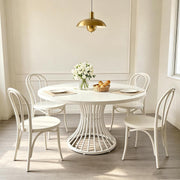 120CM Round Dining Table White Modern Circle Kitchen Dinner Table for 4-6 People
