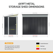 4 x 9ft Lean to Garden Metal Shed Ventilated Tool Storage House Waterproof Sheds