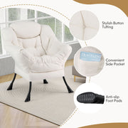 Lazy Chair Modern Accent Chair with Ottoman & Folding Footrest-Beige