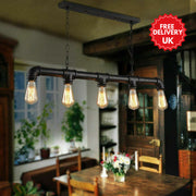 5 Light Kitchen Island Pendant Linear Farmhouse Modern Pipe Lamp Lighting