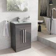 Bathroom Sink Cabinet 51cm Anthracite Storage Cupboard & Glass Basin | Newton